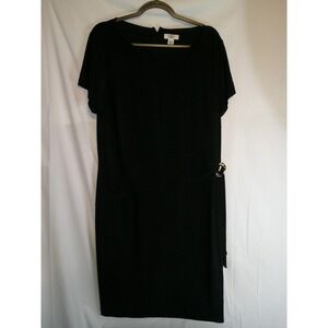 Cato Woman Black Short Sleeve Midi Dress with Gold Ring Detail Size 18W 20W